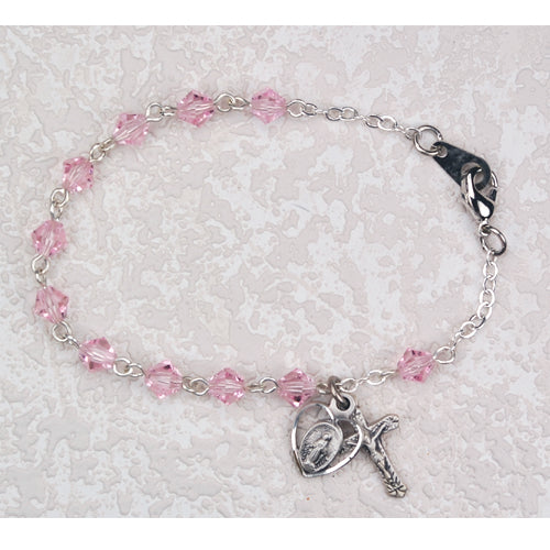 Sterling Silver 5MM 6 1/2-inch Pink Crystal Bracelet