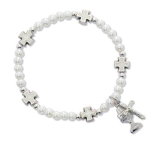 White Pearl/Cross Stretch Bracelet