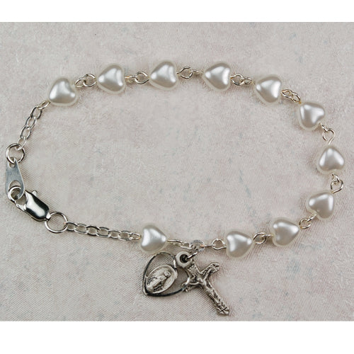 6 1/2-inch White Pearl Heart Bracelet