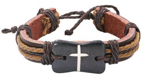 Leather Bracelet with Brown Cross