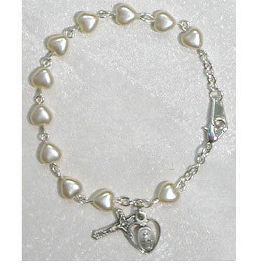 Sterling Silver 6 1/2-inch Pearl Heart Bracelet