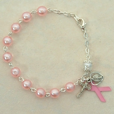 7 1/2-inch Pink Cancer Rosary Bracelet