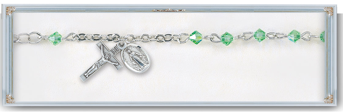 4mm Chrysolite Swarovski Crystal Rondell Rosary Bracelet