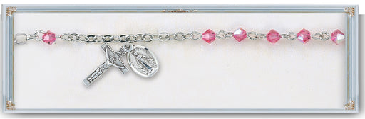 4mm Pink Swarovski Crystal Rondell Rosary Bracelet