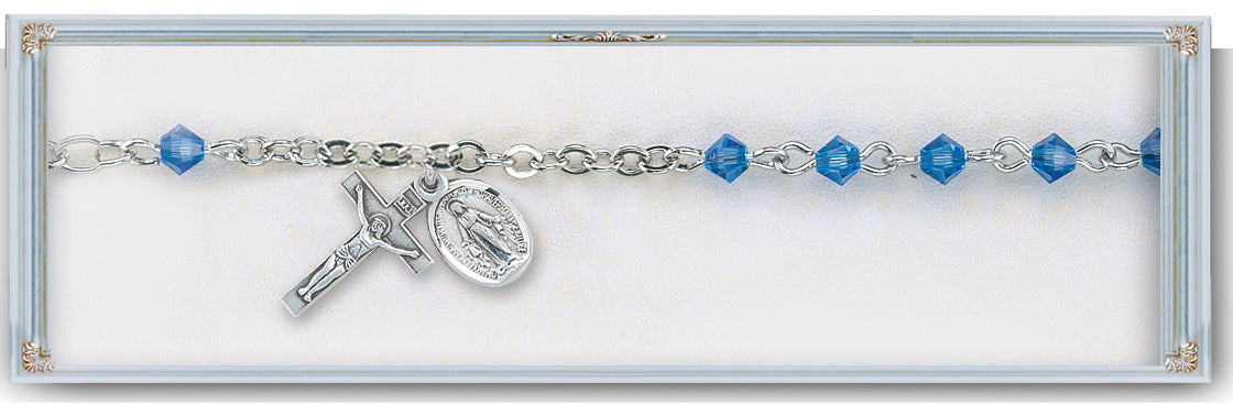 4mm Sapphire Swarovski Crystal Rondell Rosary Bracelet