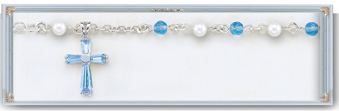 4mm Blue Tin Cut Rosary Bracelet