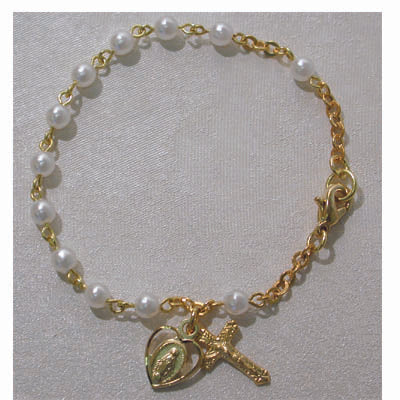 Gold over Silver 6 1/2-inch 3MM Pearl Bracelet