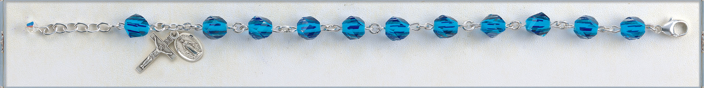 Light/Dark Blue Glass Embedded Tin Cut Crystal Bracelet
