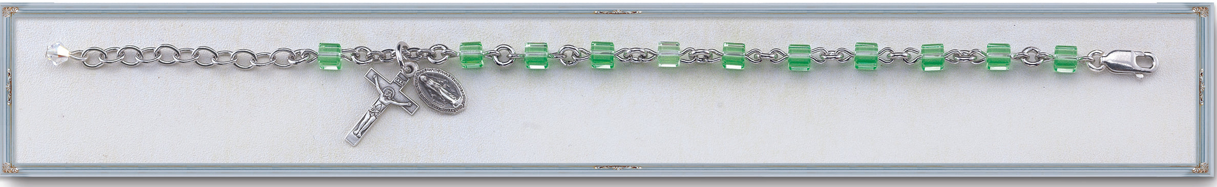 4mm Chrysolite Swarovski Cube Rosary Bracelet