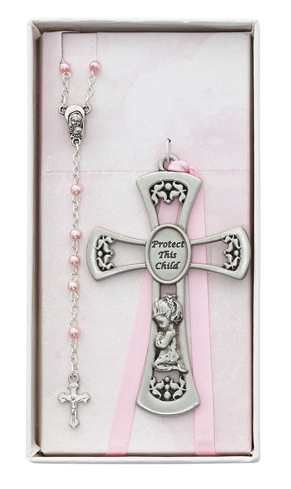 Pewter Girl Cross/Rosary Set