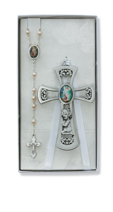 Pewter Girl Cross with G.A. Rosary Set