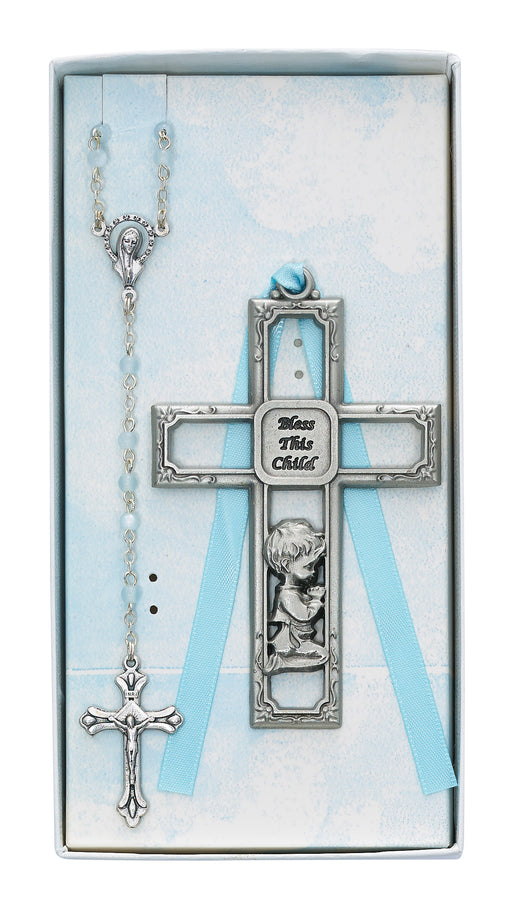 Pewter Boy Cross and Rosary Set