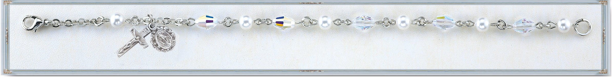 6mm White Pearl and Swarovski Crystal Bracelet