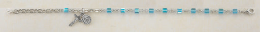 4mm Aqua Swarovski Cube Rosary Bracelet