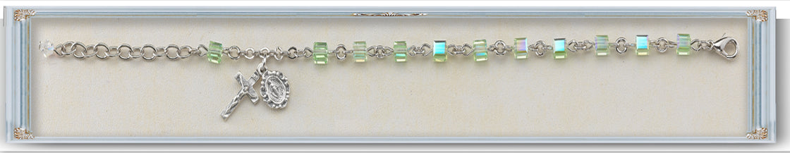 4mm Chrysolite Swarovski Cube Rosary Bracelet