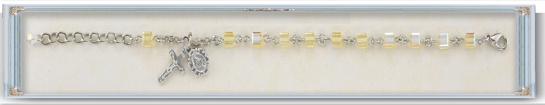4mm Jonquil Swarovski Cube Rosary Bracelet