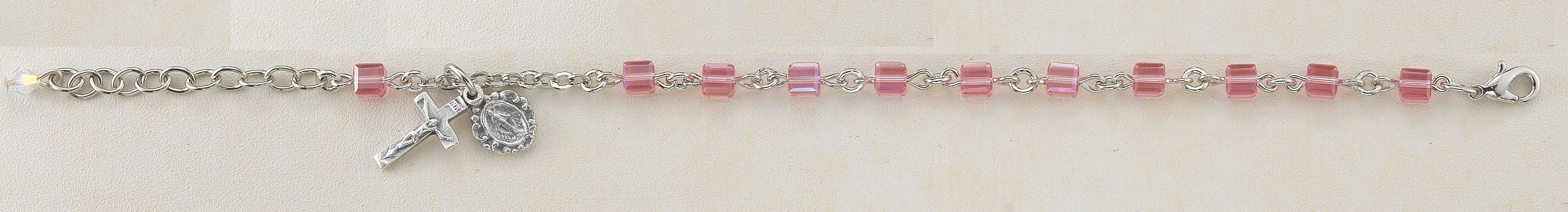 4mm Light Rose Swarovski Cube Rosary Bracelet