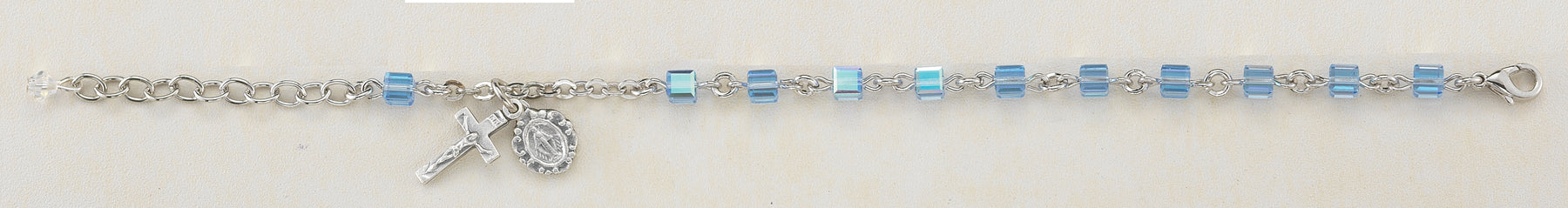 4mm Light Sapphire Swarovski Cube Rosary Bracelet