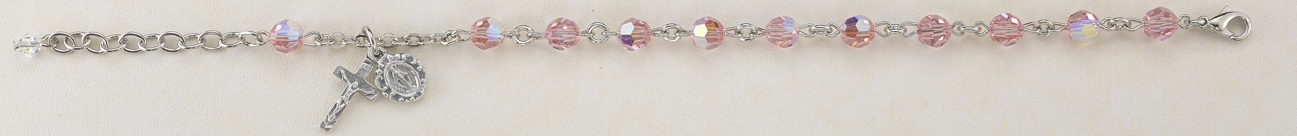 6mm Light Rose Swarovksi Crystal Rosary Bracelet