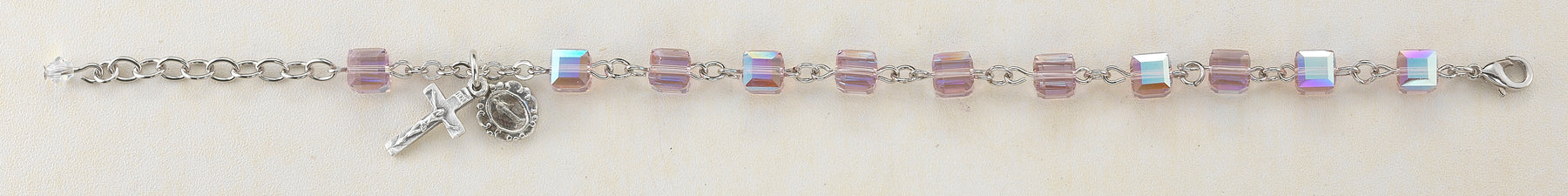 6mm Light Amethyst Swarovski Crystal Cube Rosary Bracelet