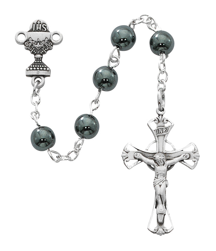 Sterling Silver 6MM Hematite Communion Rosary