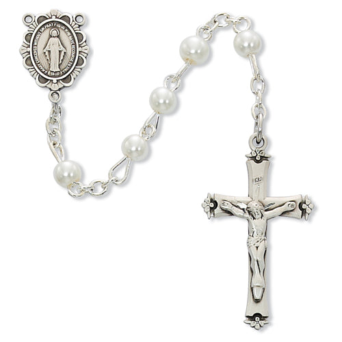 Sterling Silver 5MM White Pearl Rosary