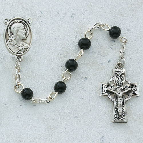 Sterling Silver 5MM Black Celtic Rosary