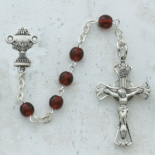 Sterling Silver 5MM Garnet Communion Rosary