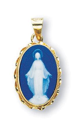 3/4-inch Gold Over Sterling Dark Blue Miraculous Cameo with 18-inch Chain