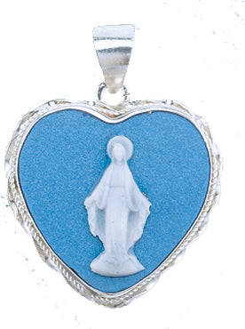 1-inch Sterling Silver Light Blue Miraculous Cameo with 18-inch Chain