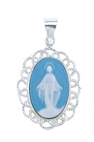 1-1/8-inch Light Blue Capodimonte Cameo with 18-inch Chain