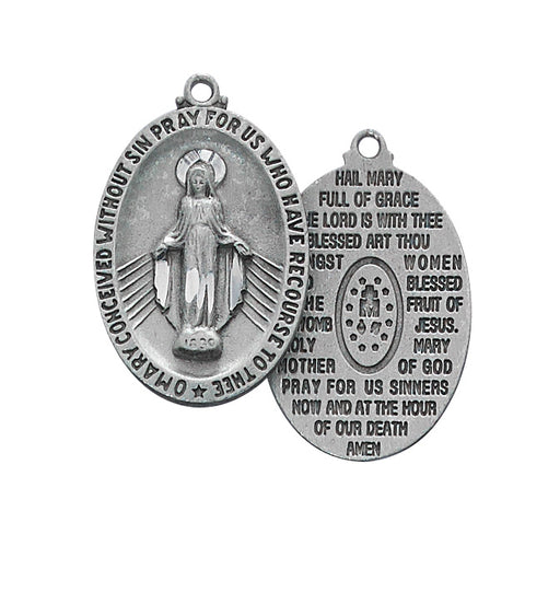 Pewter Miraculous Hail Mary Medal with 24-inch Chain