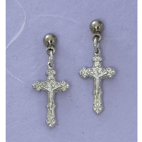 Rhodium Crucifix Earrings