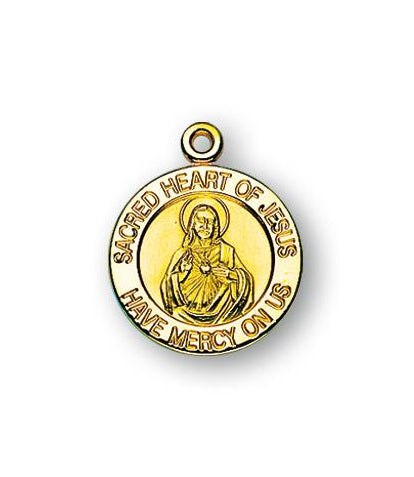 Gold over Sterling Silver Round Shaped Sacred Heart (2 Sided) Medal