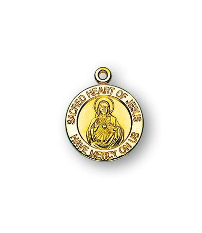 Gold over Sterling Silver Round Shaped Sacred Heart of Jesus Medal