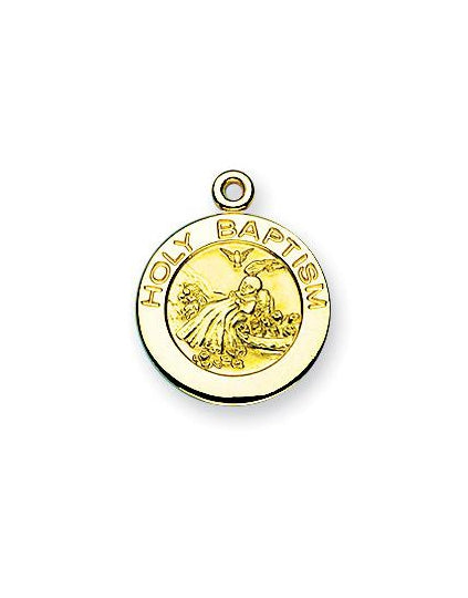 Gold over Sterling Silver Round Shaped Holy Baptism Medal
