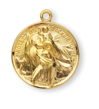 Gold over Sterling Silver Round Saint Christopher/Saint Raphael Medal