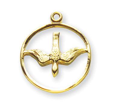 7/8-inch Gold Over Sterling Silver Holy Spirit Medal with 18-inch Chain
