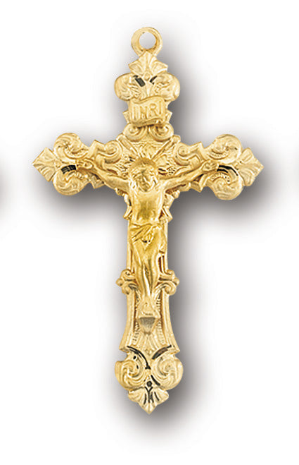 1 3/4-inch Gold Over Sterling Silver Crucifix with 24-inch Chain