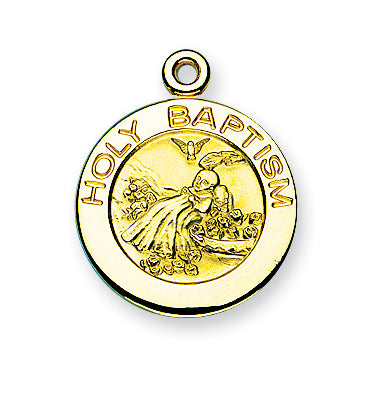 Gold over Sterling Silver Round Shaped Holy Baptism Medal