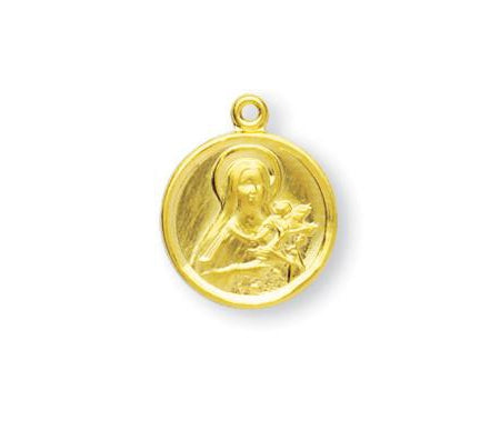 5/8-inch Gold Over Sterling Silver Saint Therese The Little Flower Medal with 18-inch Chain