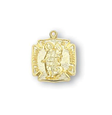 9/16-inch Gold Over Sterling Silver Saint Florian Medal with 18-inch Chain