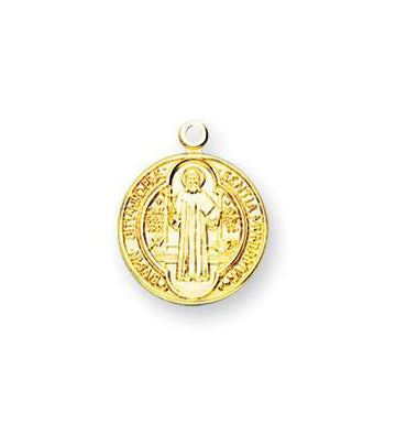 5/8-inch Gold Over Sterling Silver Saint Benedict Medal with 18-inch Chain