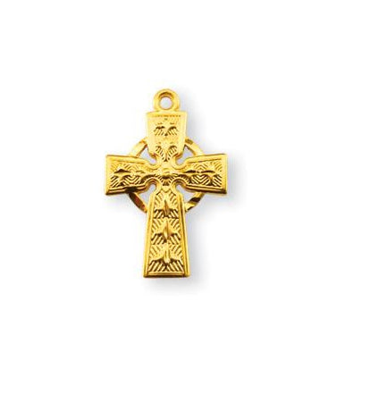 9/16-inch Gold Over Sterling Silver Celtic Cross with 16-inch Chain