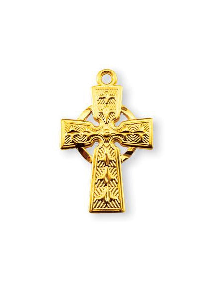 15/16-inch Gold Over Sterling Silver Celtic Cross with 18-inch Chain