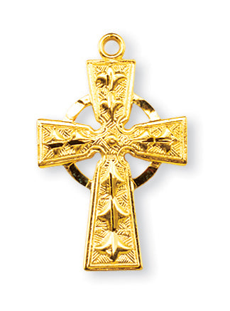 1 1/8-inch Gold Over Sterling Silver Celtic Cross with 18-inch Chain