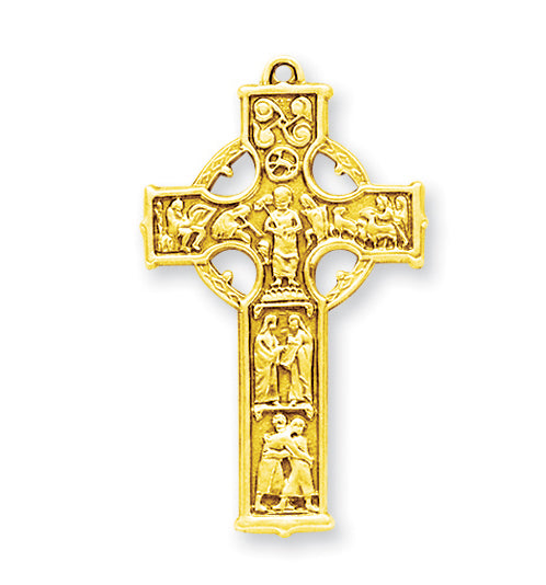 1 5/8-inch Gold Over Sterling Silver Celtic Cross with 24-inch Chain