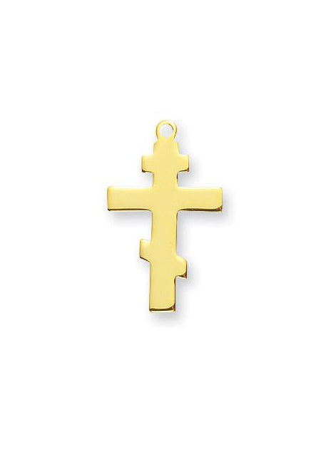 15/16-inch Gold Over Sterling Silver Byzantine Cross with 18-inch Chain