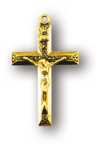 1 1/4-inch Gold Over Sterling Silver Crucifix with Black Enamel and 20-inch Chain
