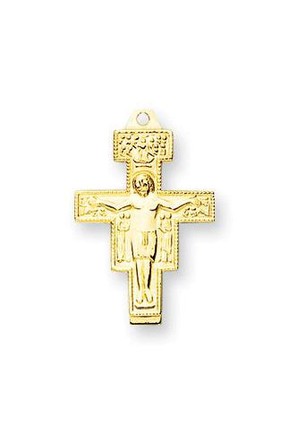 13/16-inch Gold Over Sterling Silver San Damiano Crucifix with 18-inch Chain
